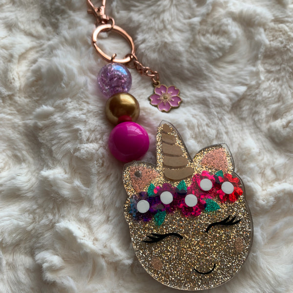 RAINBOW FLORAL CHUBBY UNICORN ACRYLIC KEYCHAIN & BAG CHARM