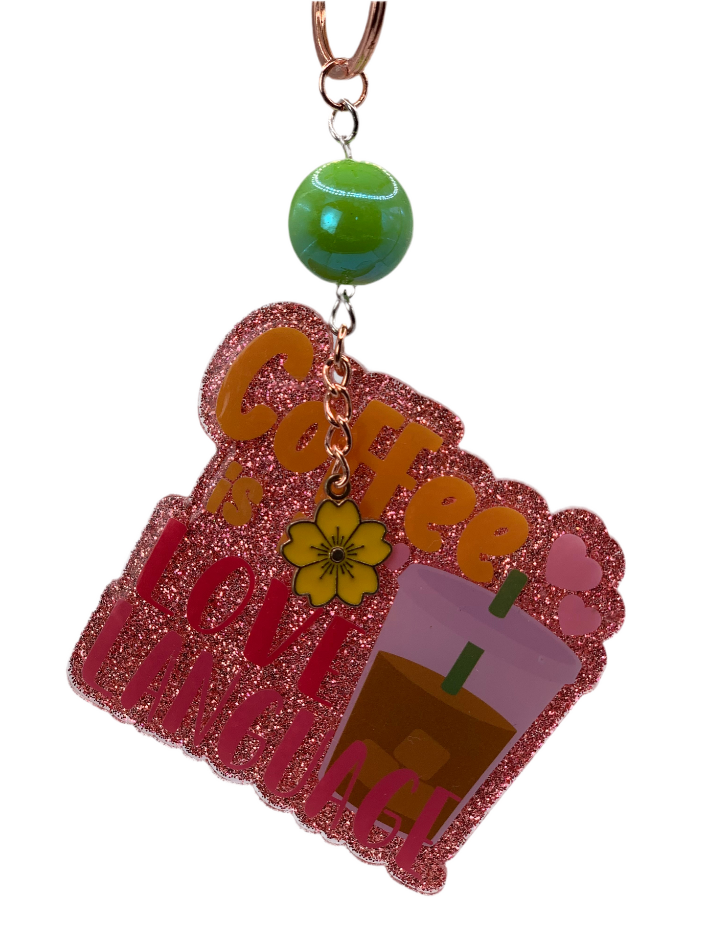 PINK COFFEE IS MY LOVE LANGUAGE ACRYLIC KEYCHAIN & BAG CHARM