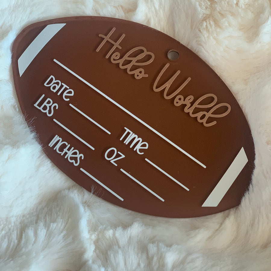 PERSONALIZED FOOTBALL ACRYLIC BABY BIRTH STAT ANNOUNCEMENT SIGN