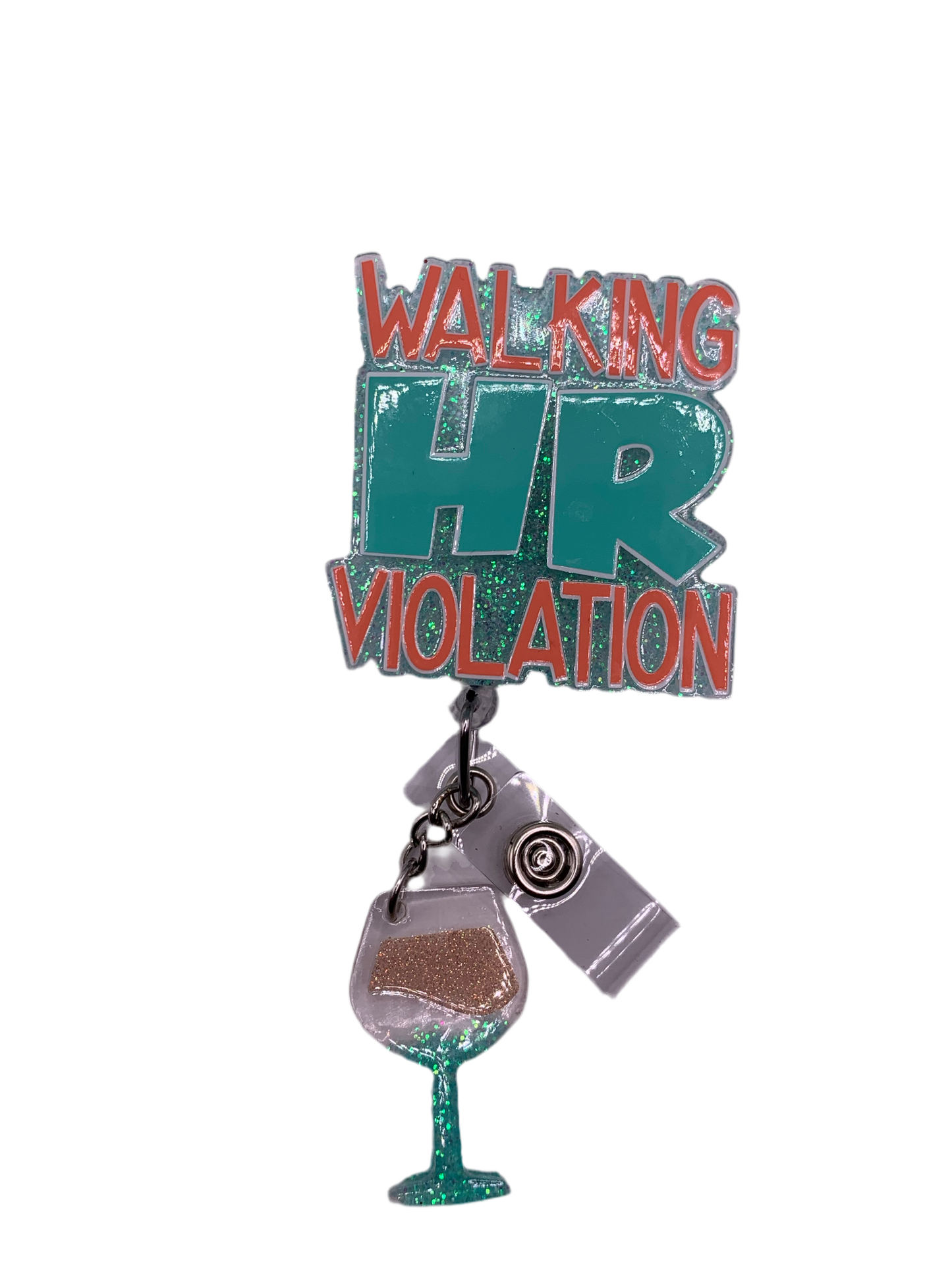 WALKING HR VIOLATION WITH WINE GLASS CHARM ACRYLIC I.D BADGE REEL