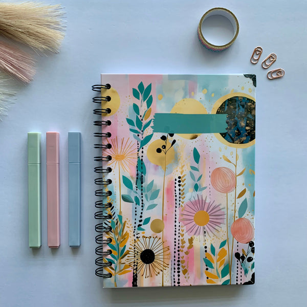 Whimsy Stems Personalized Hard Cover Spiral Notebook, Journal