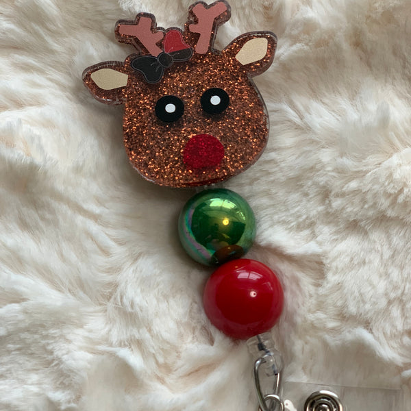 CUTE CHRISTMAS, HOLIDAY REINDEER BADGE REEL, HOLDER