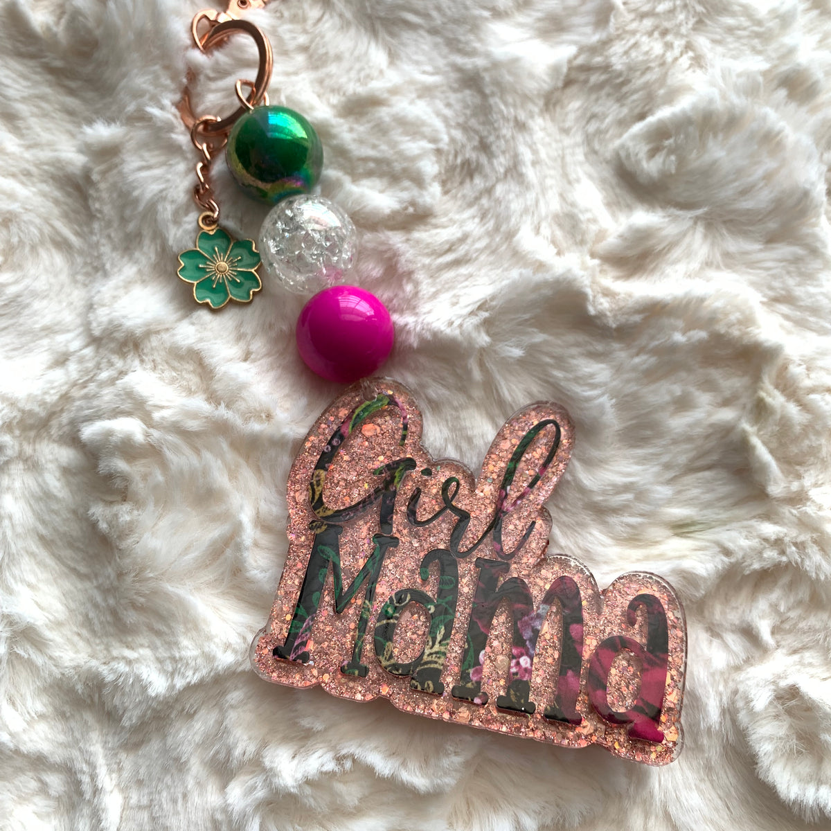 BLACK FLORAL GIRL MAMA ACRYLIC KEYCHAIN & BAG CHARM