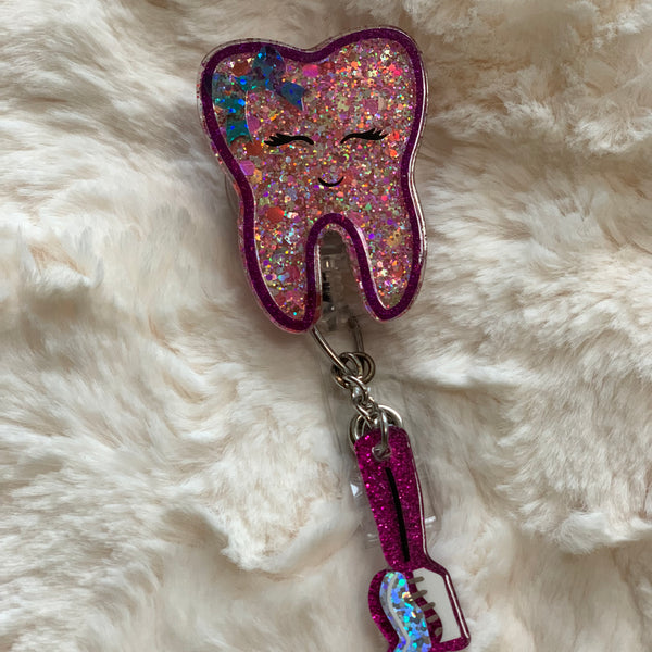 CUTE PURPLE DENTAL, TOOTH BADGE REEL, HOLDER