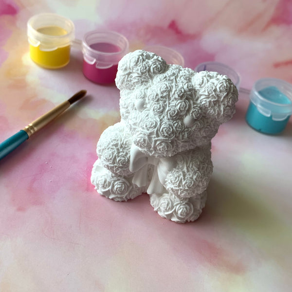 PAINT YOUR OWN ROSE BEAR WITH BOW CERAMIC KIT, DIY POTTERY PAINTING ACTIVITY FOR KIDS AND ADULTS