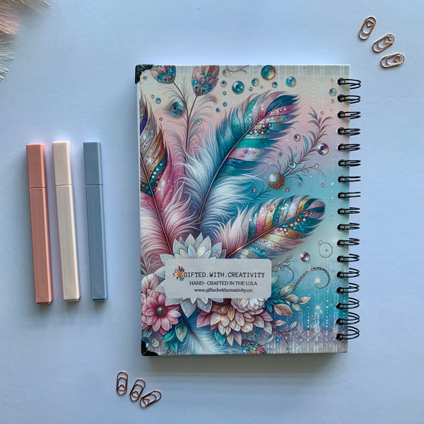 Lux Feathers & Flowers Personalized  Hard Cover Spiral Notebook, Journal