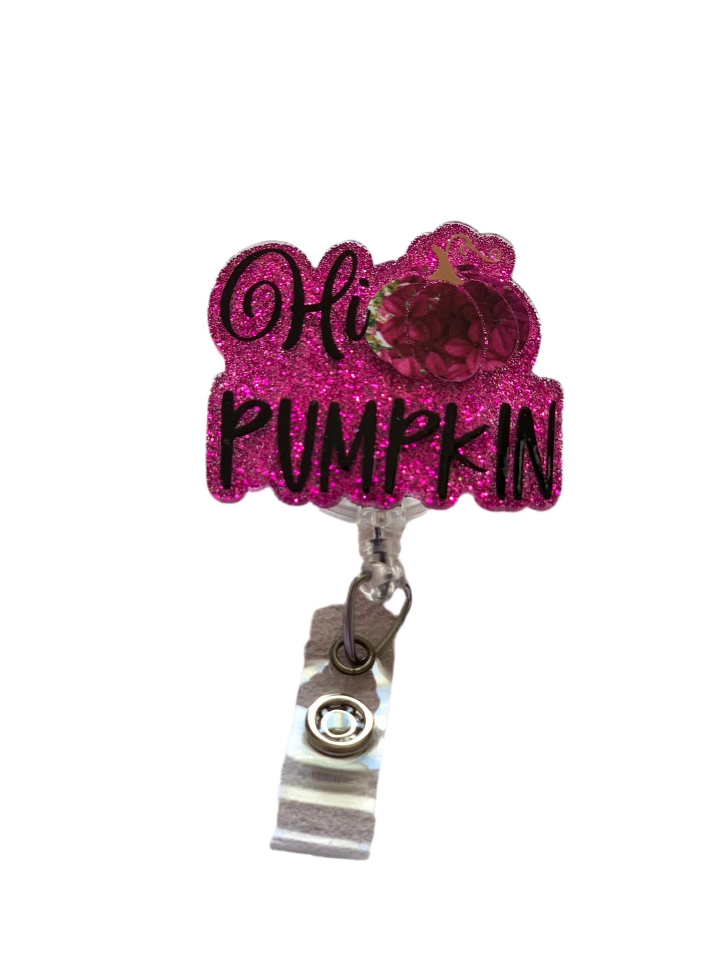 PURPLE & BLACK HI PUMPKIN ACRYLIC I.D BADGE REEL