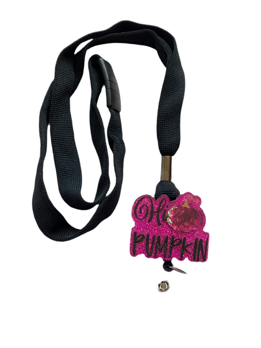 PURPLE & BLACK HI PUMPKIN ACRYLIC I.D BADGE REEL