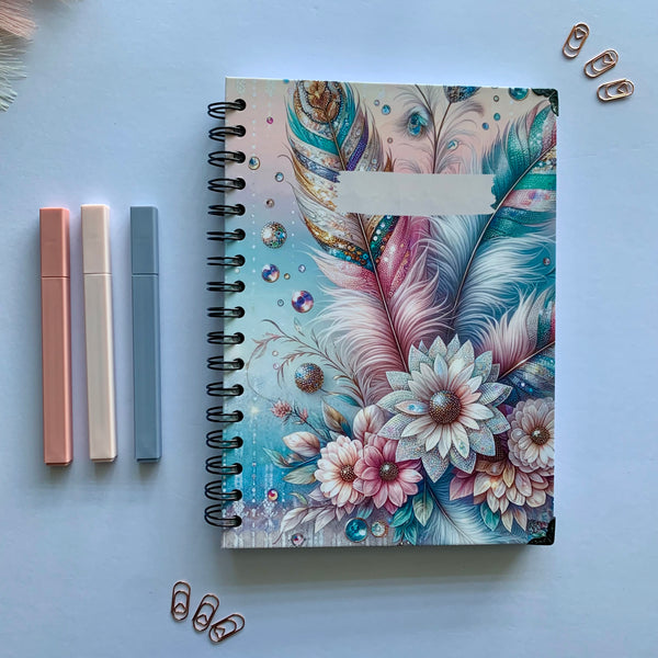Lux Feathers & Flowers Personalized  Hard Cover Spiral Notebook, Journal
