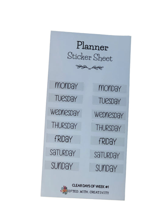 DAYS OF THE WEEK CLEAR STICKER SHEETS