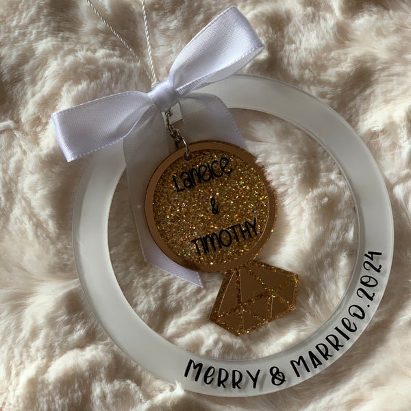 PERSONALIZED ACRYLIC FIRST CHRISTMAS MERRY & MARRIED ORNAMENT