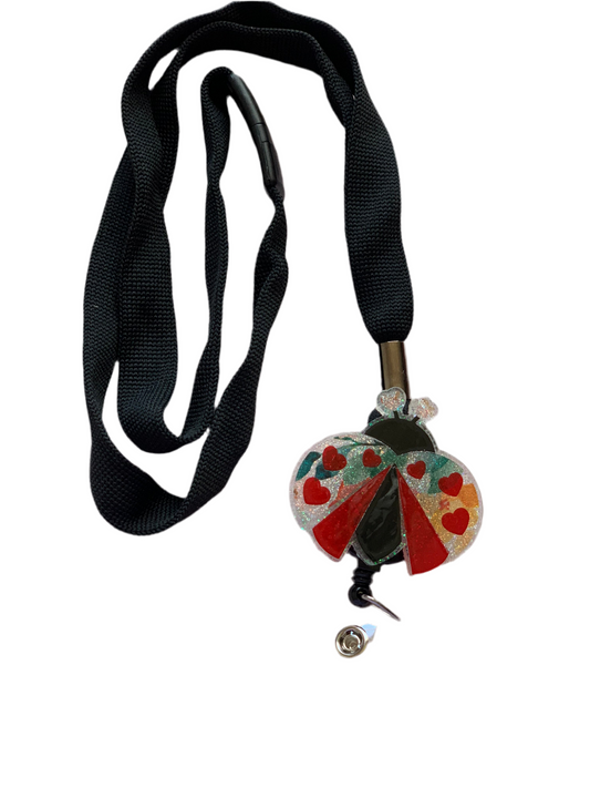 COLORFUL LADYBUG ACRYLIC I.D BADGE REEL