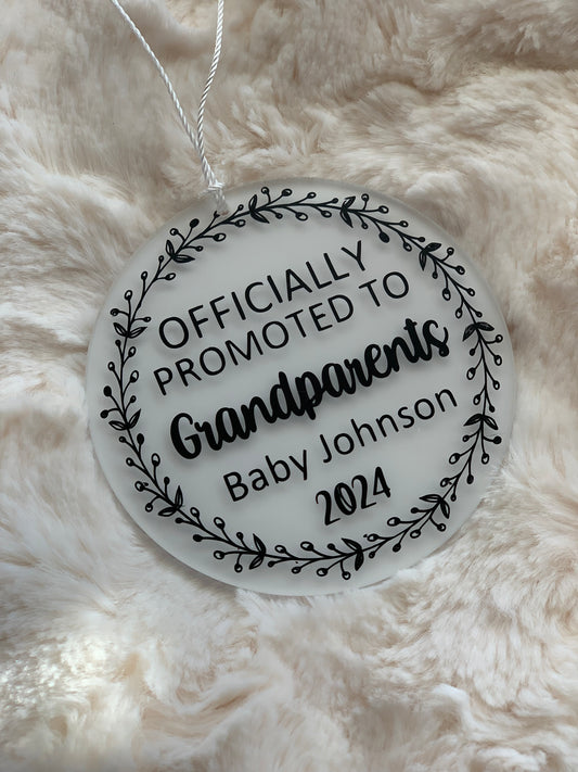 OFFICIALLY PROMOTED TO PREGNANCY ANNOUNCEMENT ACRYLIC ORNAMENT