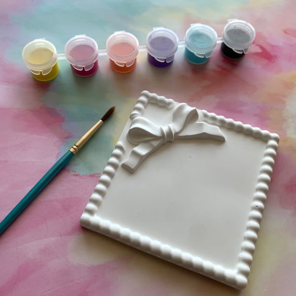 PAINT YOUR OWN SQUARE BOW TRAY CERAMIC KIT, DIY POTTERY PAINTING ACTIVITY FOR KIDS AND ADULTS