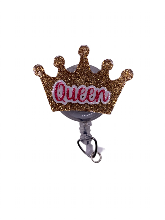 GOLD & PINK QUEEN CROWN ACRYLIC I.D BADGE REEL