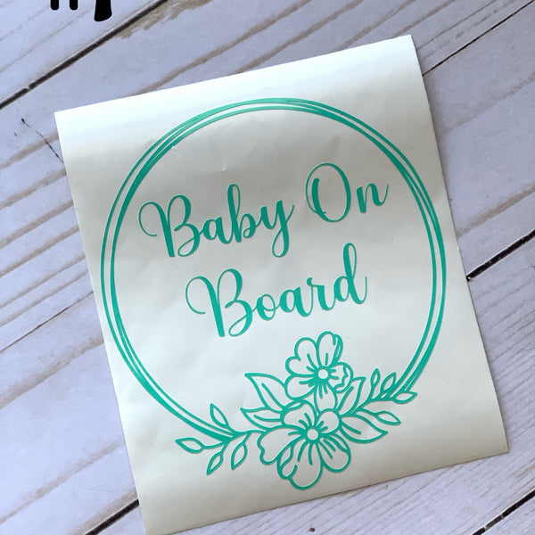 FLORAL BABY ON BOARD VINYL CAR DECAL