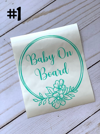 FLORAL BABY ON BOARD VINYL CAR DECAL