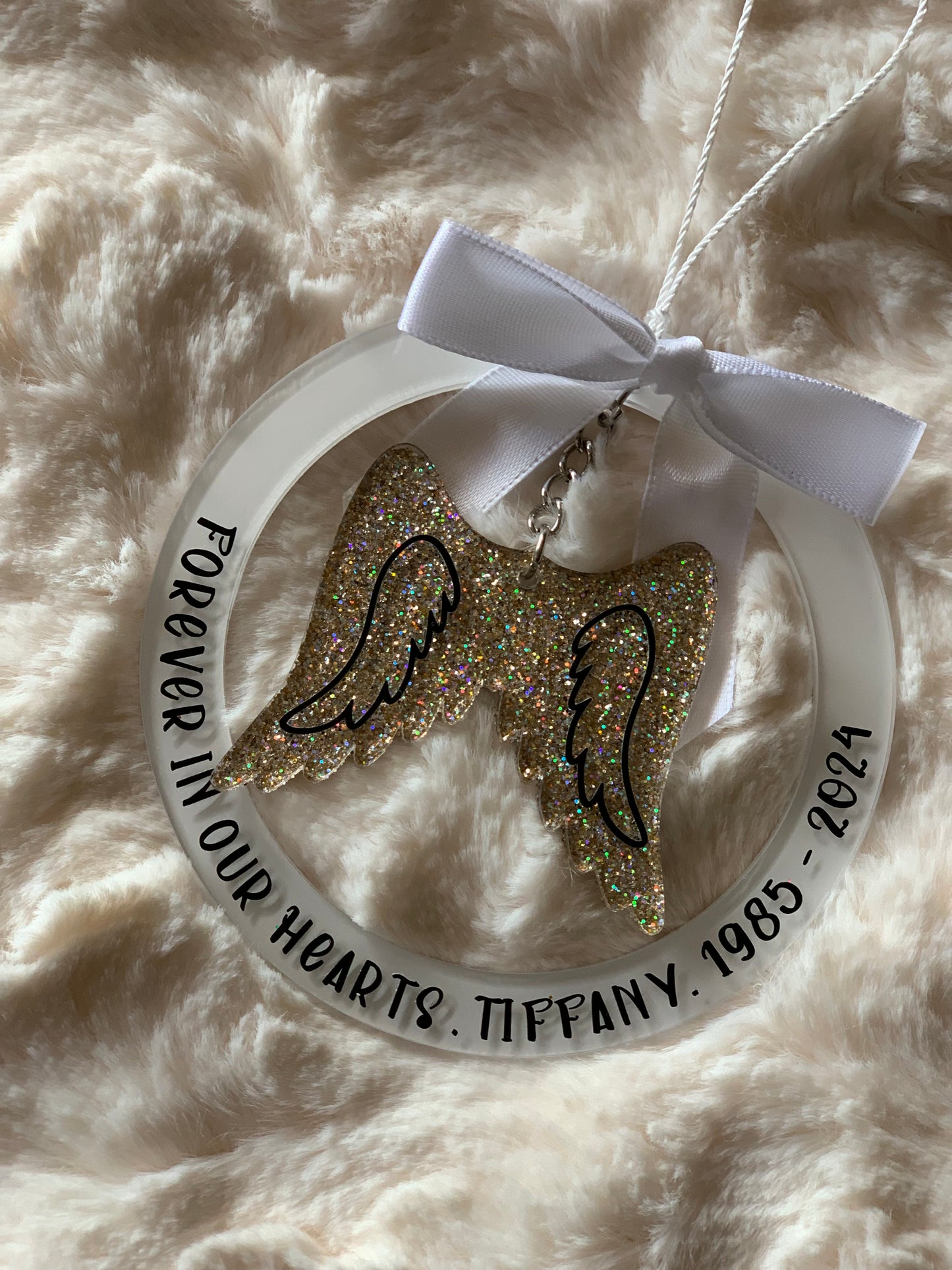 PERSONALIZED ACRYLIC ANGEL WINGS, MEMORIAL ORNAMENT