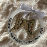 PERSONALIZED ACRYLIC ANGEL WINGS, MEMORIAL ORNAMENT