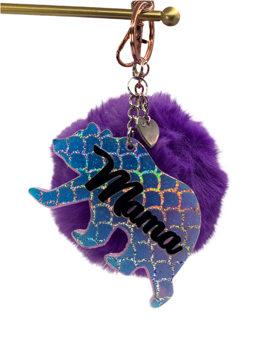 Iridescent Mama Bear Acrylic Keychain for Diaper Bag, Backpack, Bag Charm