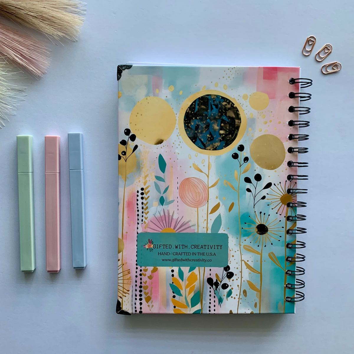 Whimsy Stems Personalized Hard Cover Spiral Notebook, Journal