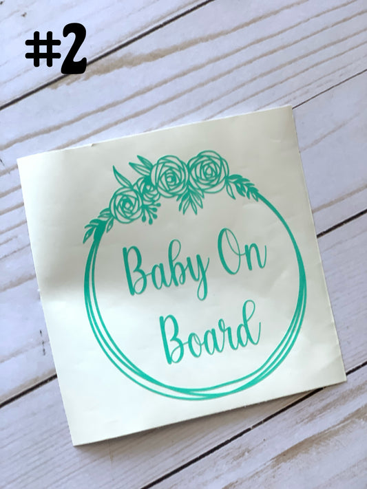 FLORAL BABY ON BOARD VINYL CAR DECAL