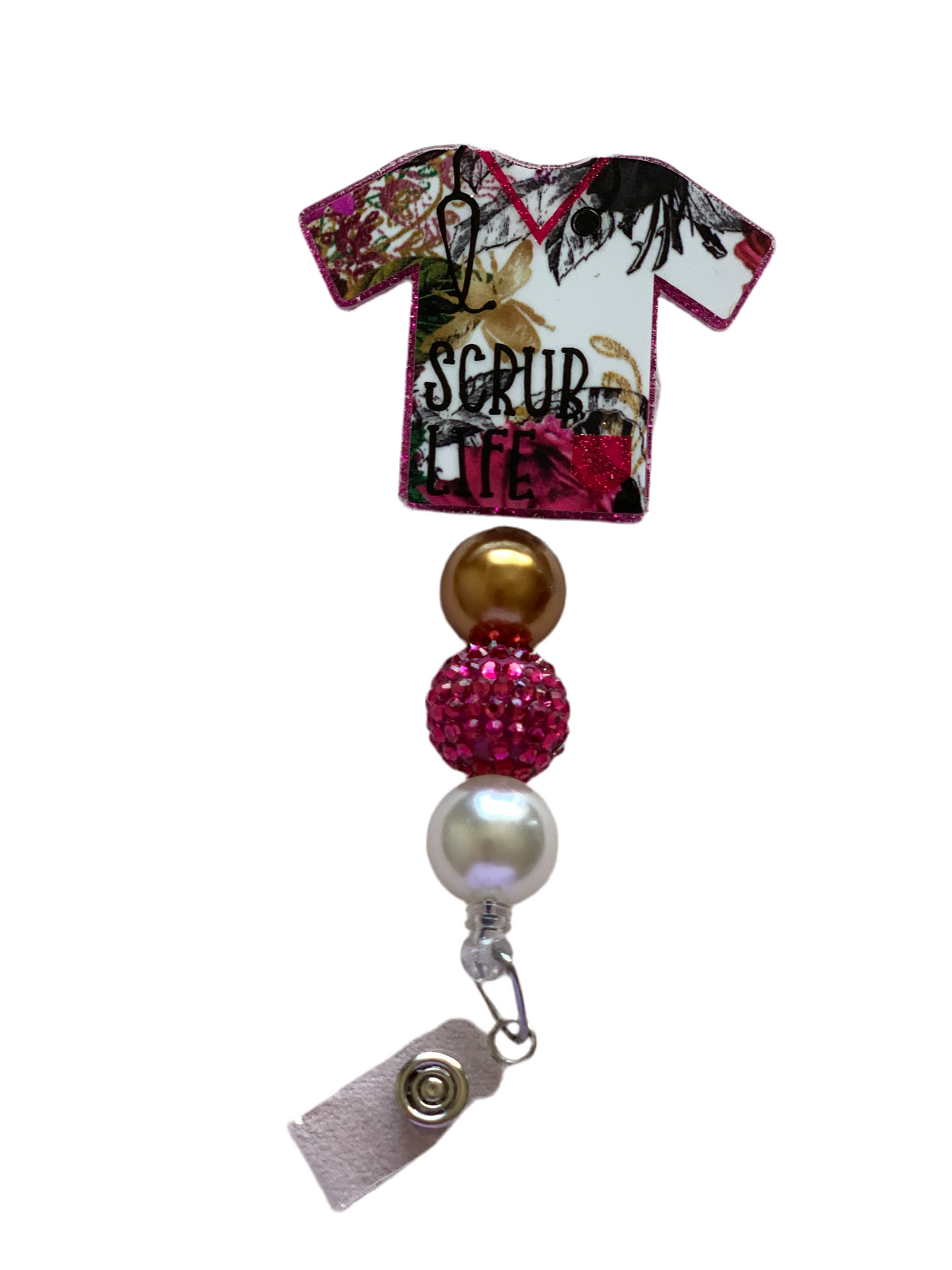 QUEEN BEE SCRUB LIFE SCRUB TOP ACRYLIC I.D BADGE REEL