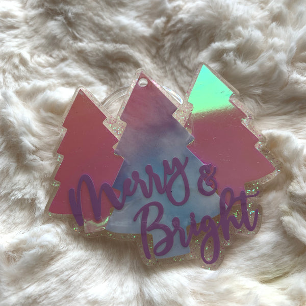 PINK & PURPLE MERRY& BRIGHT TREE ACRYLIC ORNAMENT