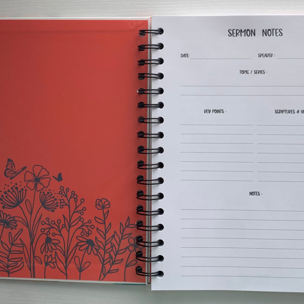 Abstract Blooms Personalized Hard Cover Spiral Sermon Notebook, Journal