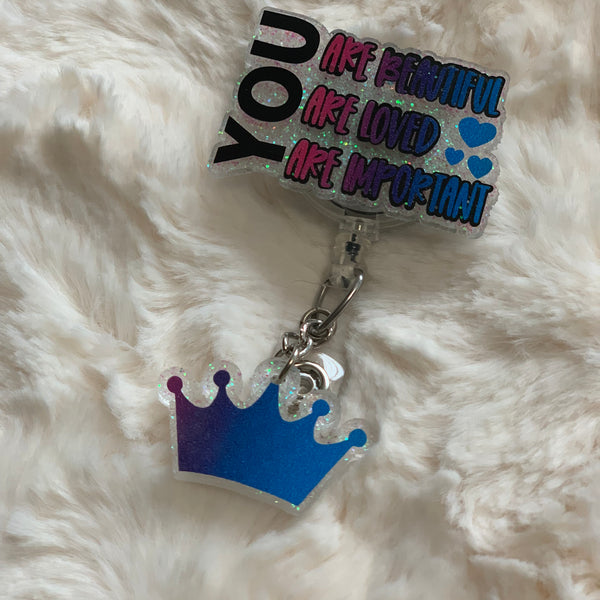 RAINBOW YOU ARE BEAUTIFUL LOVED IMPORTANT BADGE REEL, HOLDER