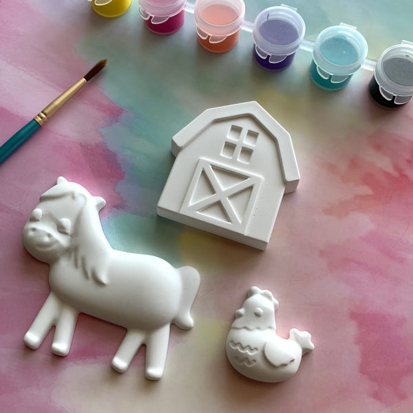 PAINT YOUR OWN FARM ANIMALS CERAMIC KIT, DIY POTTERY PAINTING ACTIVITY FOR KIDS AND ADULTS
