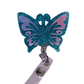 BLUE GLITTERED BUTTERFLY ACRYLIC I.D BADGE REEL