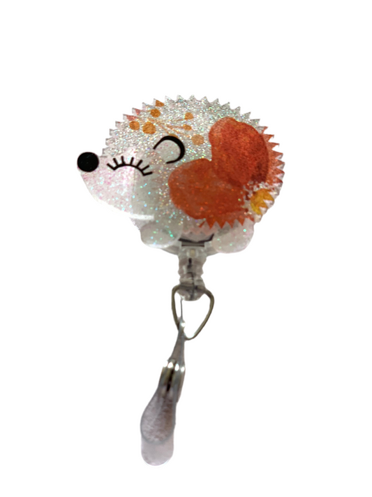 ORANGE FLOWER HEDGEHOG ACRYLIC I.D BADGE REEL