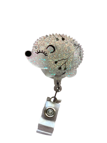 GREY & LIGHT PINK HEDGEHOG ACRYLIC I.D BADGE REEL