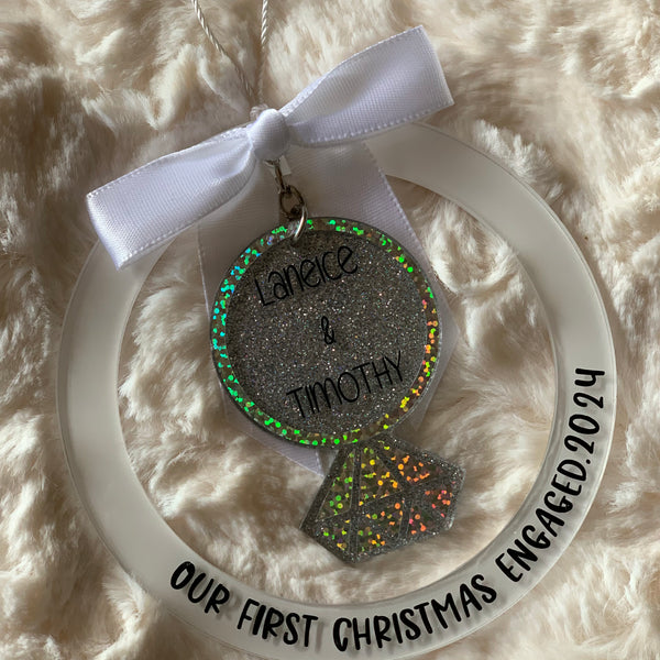 PERSONALIZED ACRYLIC FIRST CHRISTMAS ENGAGED ORNAMENT