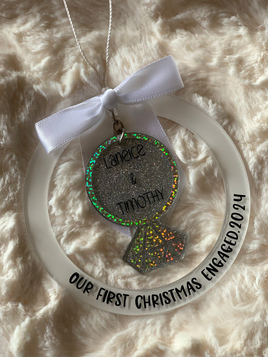 PERSONALIZED ACRYLIC FIRST CHRISTMAS ENGAGED ORNAMENT