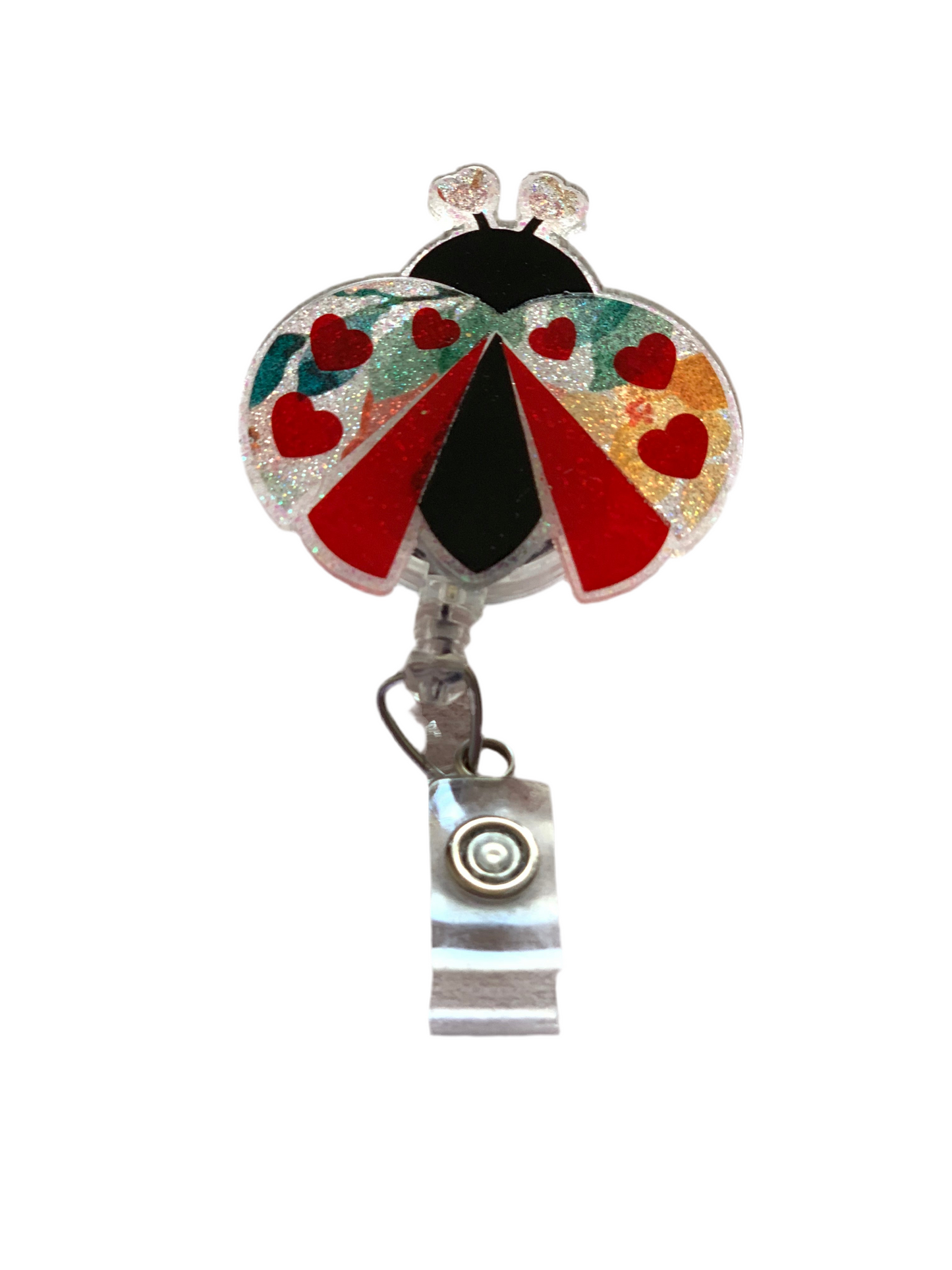 COLORFUL LADYBUG ACRYLIC I.D BADGE REEL