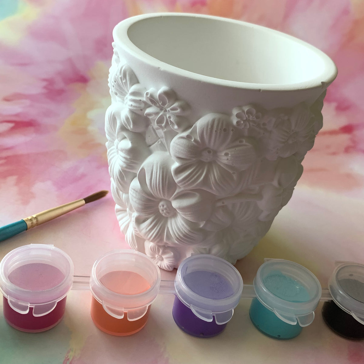 PAINT YOUR OWN FLORAL STORAGE VASE CERAMIC KIT, DIY POTTERY PAINTING ACTIVITY FOR KIDS AND ADULTS