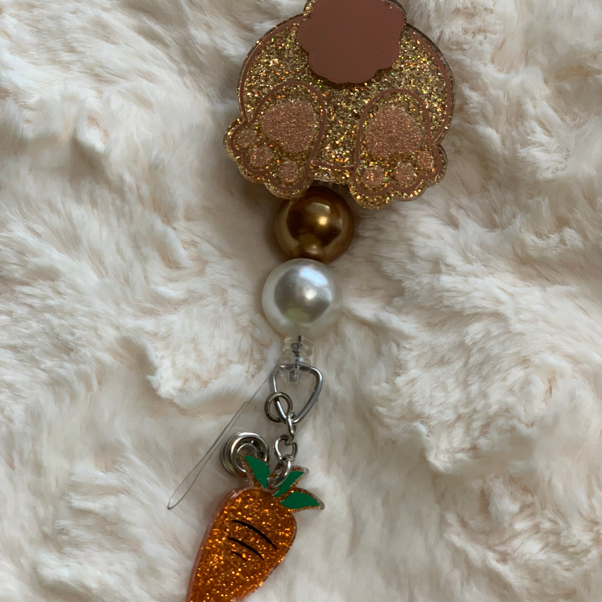 CUTE GOLD EASTER BUNNY, RABBIT BADGE REEL, HOLDER