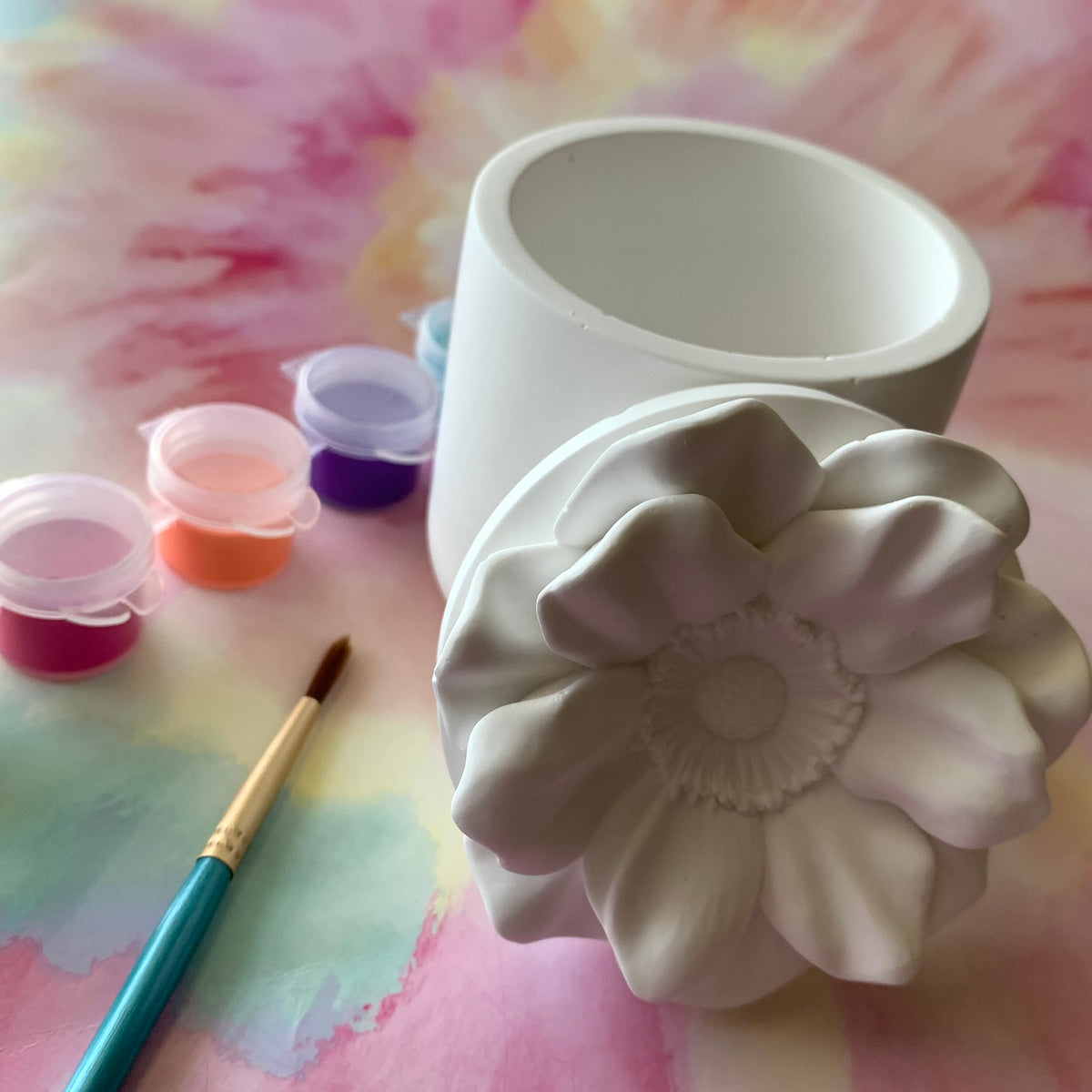 PAINT YOUR OWN STORAGE JAR WITH FLOWER LID CERAMIC KIT, DIY POTTERY PAINTING ACTIVITY FOR KIDS AND ADULTS