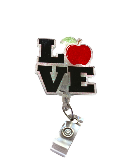 BLACK & RED LOVE TEACHING ACRYLIC I.D BADGE REEL