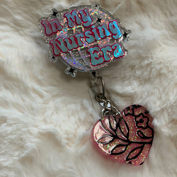 IRIDESCENT PINK IN MY NURSING ERA, MEDICAL, NURSE, GRAD SCHOOL BADGE REEL, HOLDER