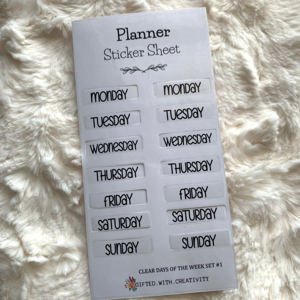 DAYS OF THE WEEK CLEAR STICKER SHEETS